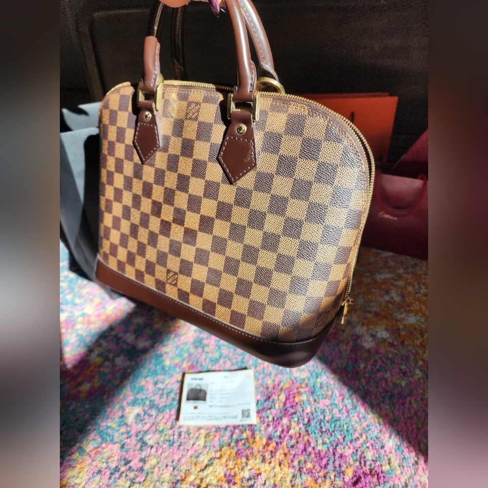 Authentic Louis Vuitton Ebene Damier Alma Satchel Or Handbag